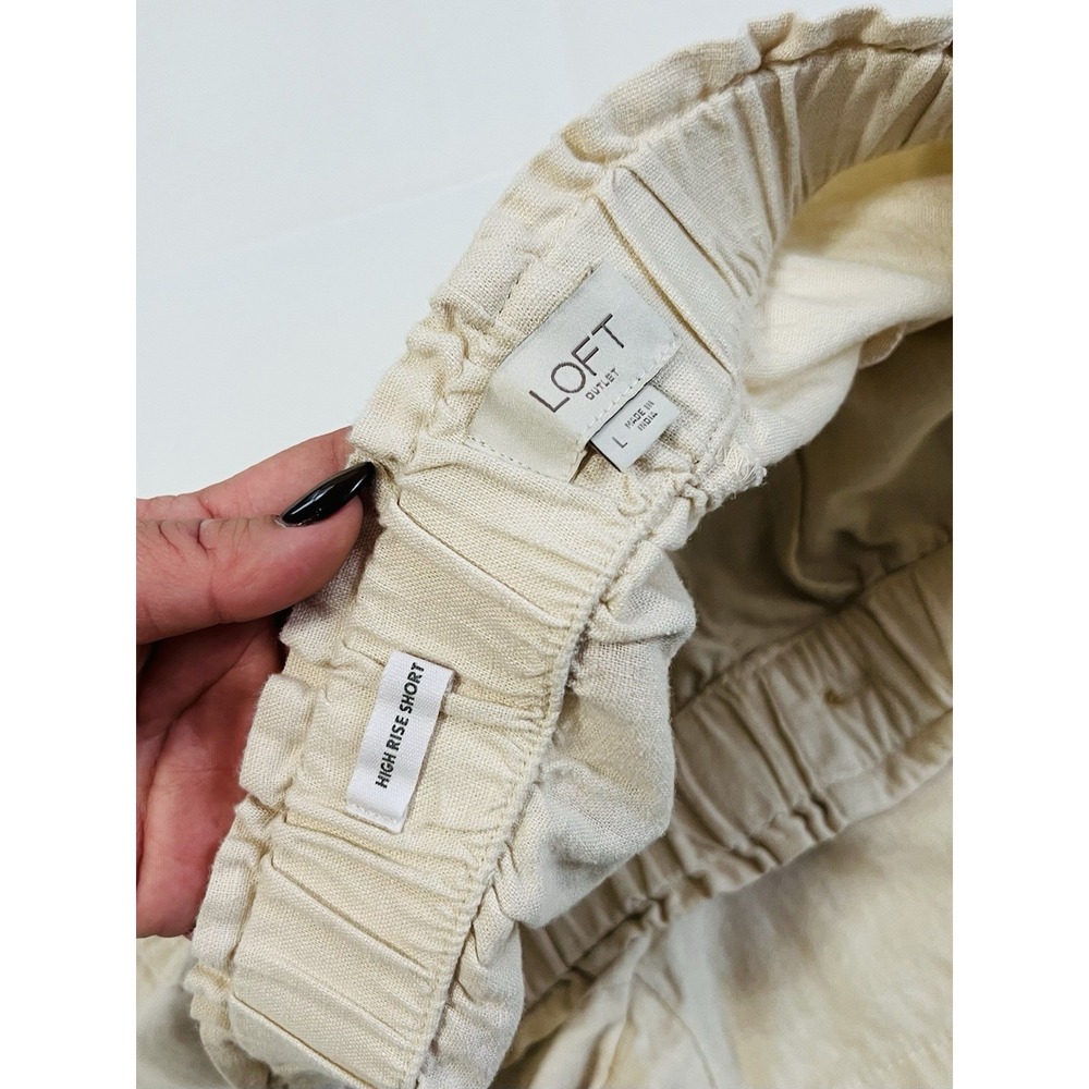 Loft Women's High Rise Utility Linen Shorts Beige Stretch Lightweight Pockets L - Picture 3 of 4